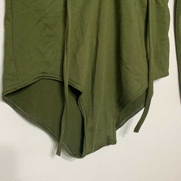 Forest Green Lattice Lace Up Long Sleeve Jersey Knit Body Suit Size M - Picture 3 of 6